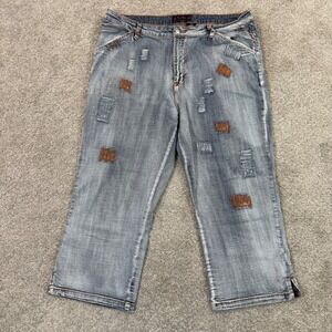 Crest Jeans Cropped Denim Pants Womens 17/18 Blue Patchwork Embroidered Capris